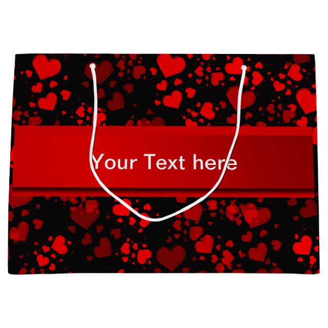 red hearts in black and template text large gift bag (Front)