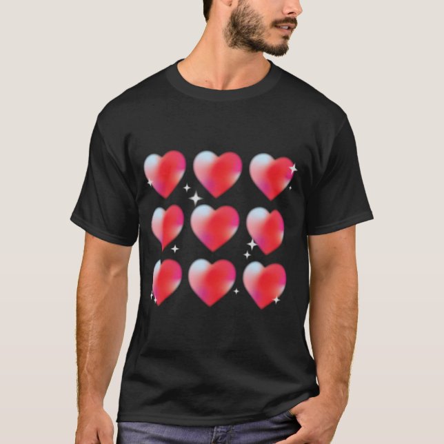 Red hearts in black background, valentine's day  T-Shirt (Front)