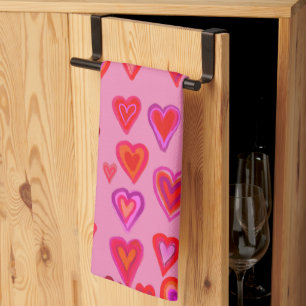 Red hearts  kitchen towel