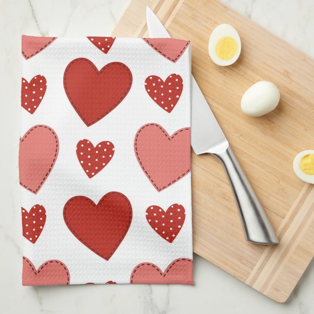 Red Hearts Kitchen Towel (Quarter Fold)