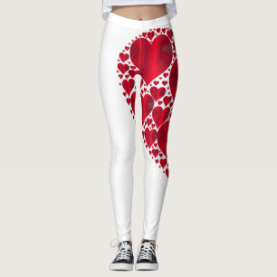 Red Hearts Lace Design on White Background  Leggings