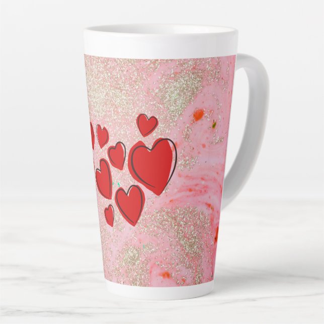 Red hearts Latte Mug (Right Angle)