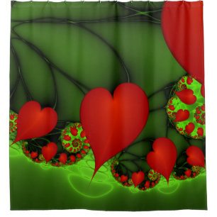 Red Hearts Lime Green Modern Abstract Fractal Art