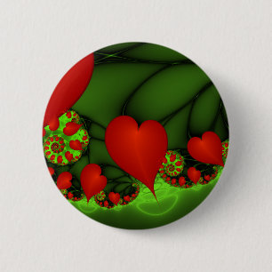 Red Hearts Lime Green Modern Abstract Fractal Art 2 Inch Round Button