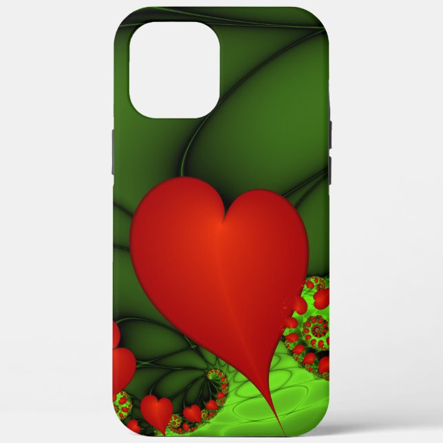 Red Hearts Lime Green Modern Abstract Fractal Art Case-Mate iPhone Case (Back)