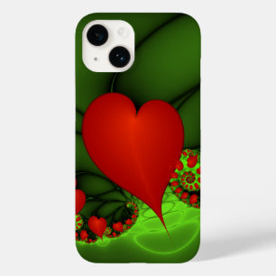 Red Hearts Lime Green Modern Abstract Fractal Art Case-Mate iPhone 14 Case