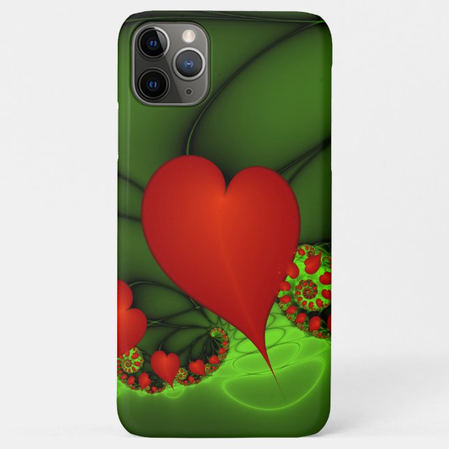 Red Hearts Lime Green Modern Abstract Fractal Art Case-Mate iPhone Case (Back)