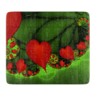 Red Hearts Lime Green Modern Abstract Fractal Art Cutting Board