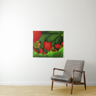 Red Hearts Lime Green Modern Abstract Fractal Art Tapestry