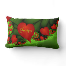 Red Hearts Lime Green Modern Abstract Fractal Name