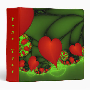 Red Hearts Lime Green Modern Abstract Fractal Text Binder