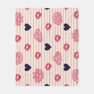 Red hearts, lips, daisies pattern. fleece blanket