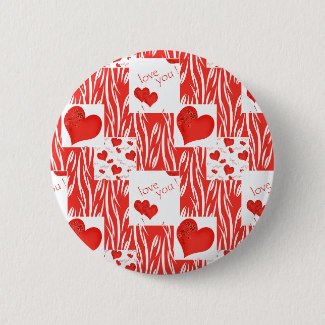 Red hearts, love. 2 inch round button (Front)