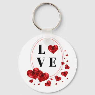 Red Hearts Love Button Key Chain