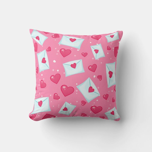 Red Hearts Love Letters Pattern Throw Pillow (Front)