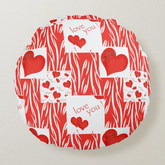 Red hearts, love. round pillow (Front)