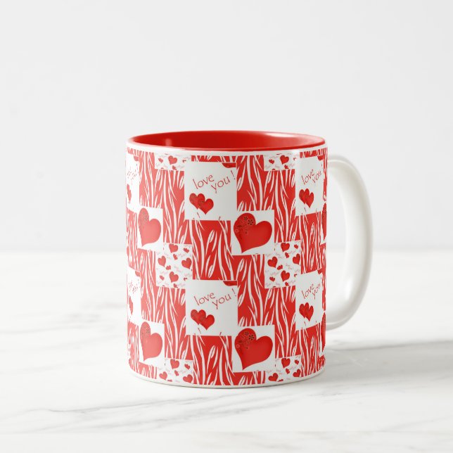 Red hearts, love. Two-Tone coffee mug (Front Right)