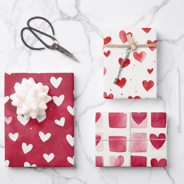 Red Hearts Love Valentine's Day Romance Wrapping Paper Sheet (Front)
