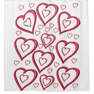 red hearts love valentines red white showercurtain