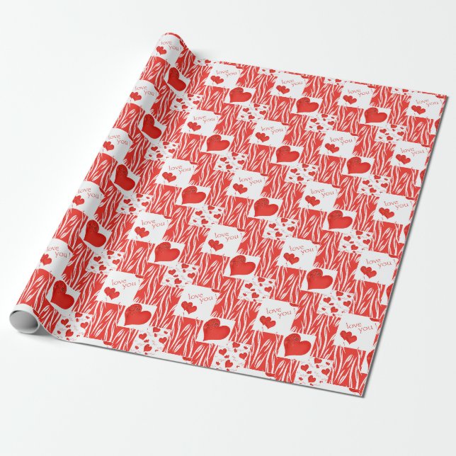 Red hearts, love. wrapping paper (Unrolled)