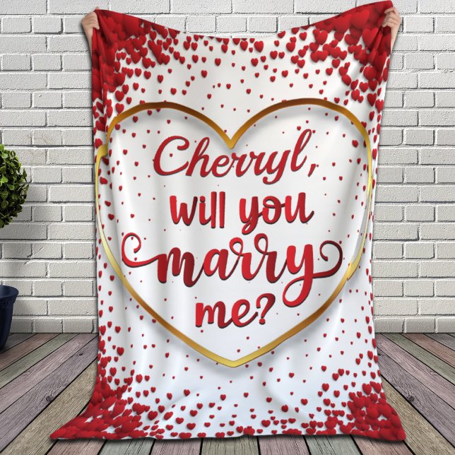 Red Hearts Marriage Proposal Will you Marry Me Sherpa Blanket (Creator Uploaded)