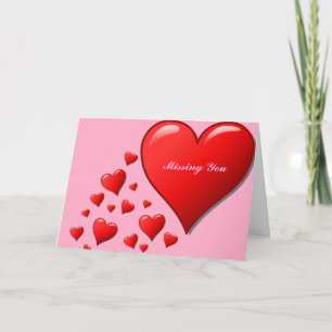 Red Hearts Missing You love Holiday Card