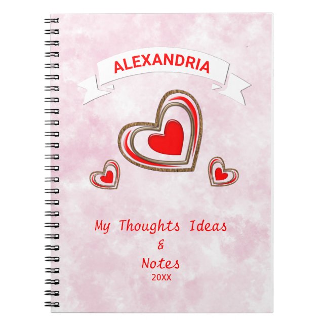Red Hearts Modern Love Romantic Personalize Notebook (Front)