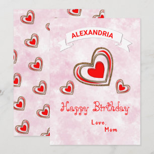 Red Hearts Modern Love Trendy Birthday Card