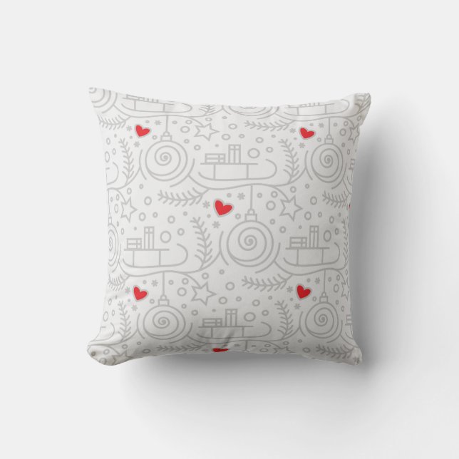 Red Hearts Modern Whimsical Rustic Holiday Throw Pillow (Front)