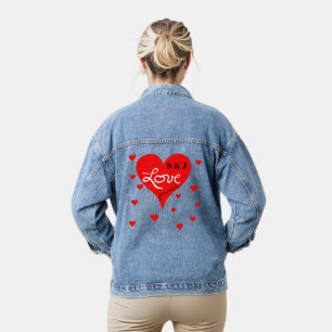 Red Hearts Monogram Love Forever Denim Jacket