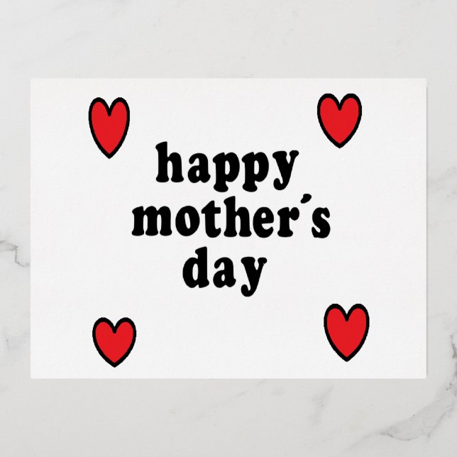 Red hearts mother's day foil holiday postcard (Front)