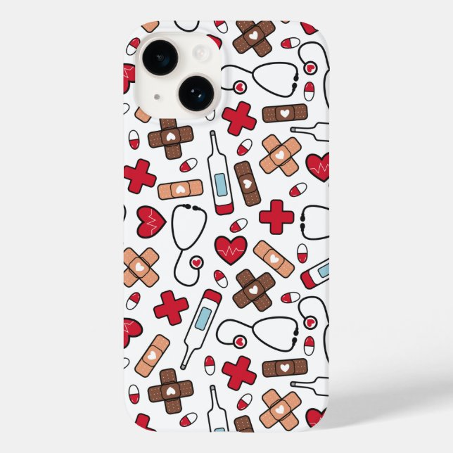 Red Hearts Nurse Doctor Pattern Case-Mate iPhone Case (Back)