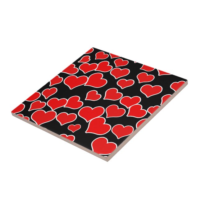 Red Hearts on Black Background Tile (Side)