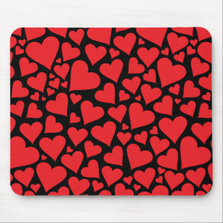 Red Hearts on Black Mouse Pad