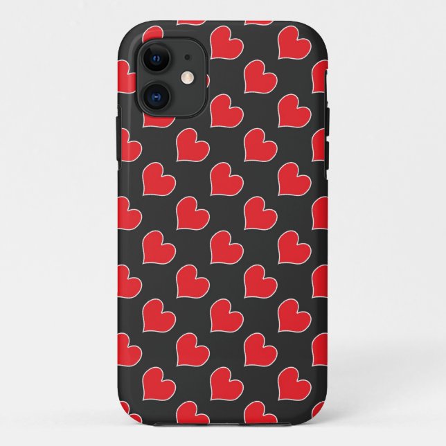 Red hearts on black pattern iphone 5 case (Back)