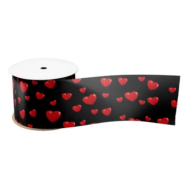 Red Hearts On Black Satin Ribbon (Spool)