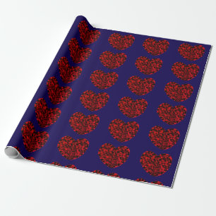Red Hearts on Blue Wrapping Paper