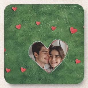 Red Hearts on Green Grass Coaster