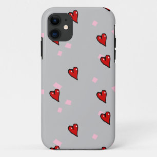 Red hearts on grey iPhone 11 case