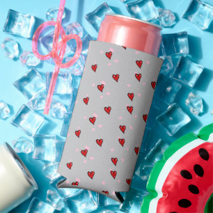 Red hearts on grey seltzer can cooler
