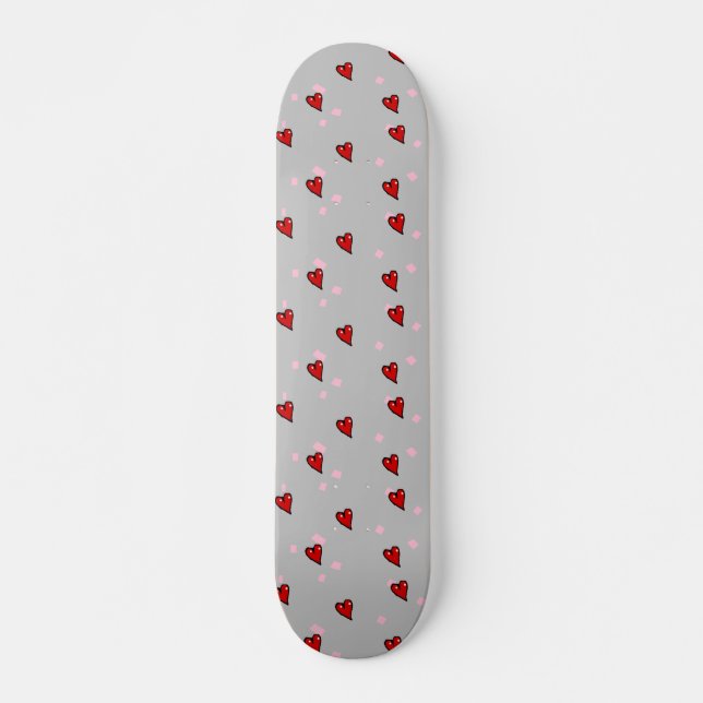 Red hearts on grey skateboard (Front)