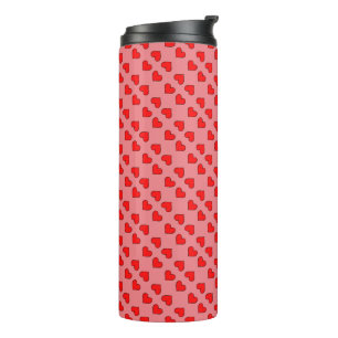 Red Hearts on Pink Background Seamless Pattern Thermal Tumbler