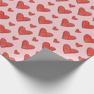 Red Hearts on Pink Child's Coloring Pattern Wrapping Paper