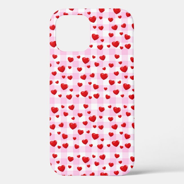 red hearts on pink gingham Case-Mate iPhone case (Back)