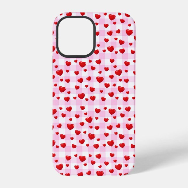red hearts on pink gingham iPhone case (Back)