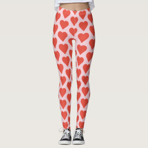 Red Hearts on Pink Leggings