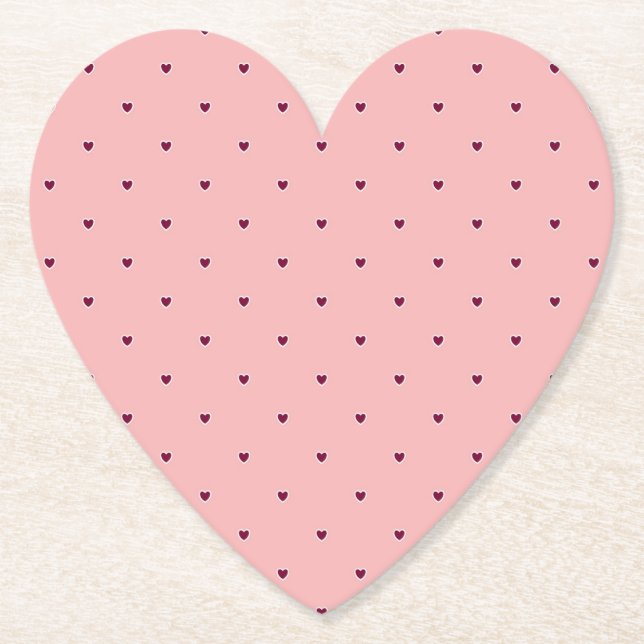Red hearts on pink paper coaster (Front)