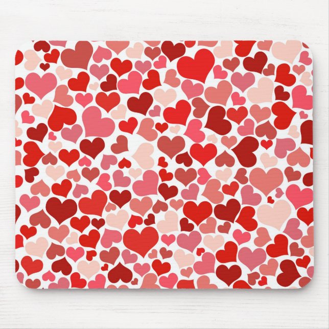 Red Hearts on White Mousepad (Front)