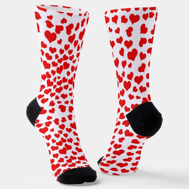 Red Hearts on White Socks (Angled)