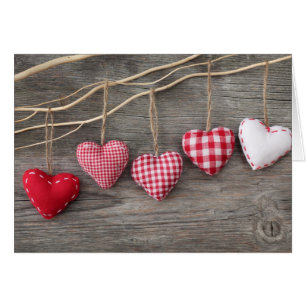 Red Hearts on Wooden Table